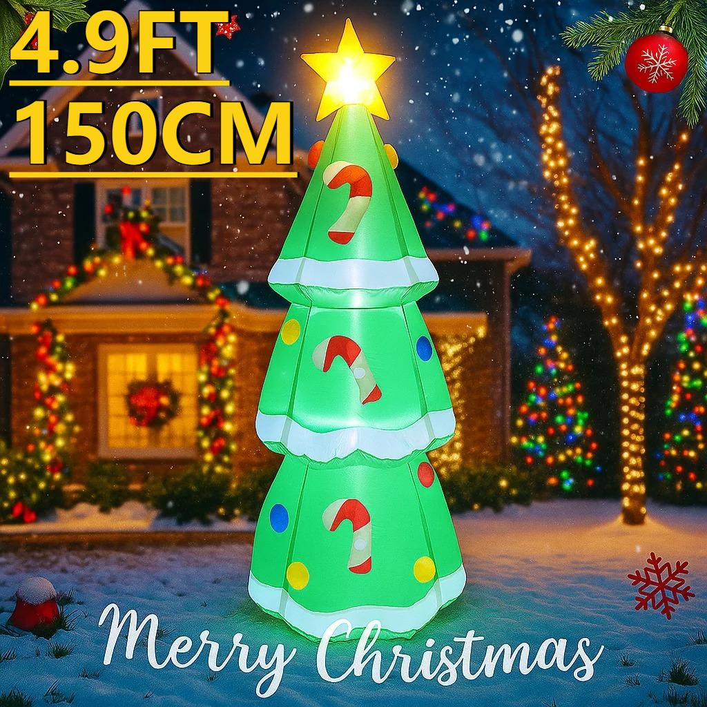 4.9FT LED Lit Inflatable Xmas Yard Decorations Christmas Tree with Candy Canes Christmas Supplies Home Decor Ornaments Toy Gifts