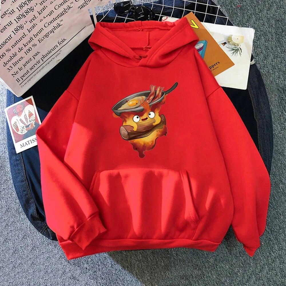 Anime Das wandelnde Schloss Hoodies Fleece Hoodie Cartoon Calcifer Vintage Pullover Sweatshirt für Teenager Winter WoUnisex Tops