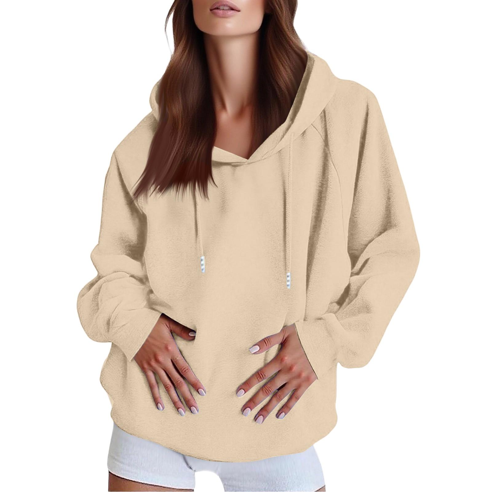 

Women s Fashionable Casual Solid Color Shoulder Long Sleeved Drawstring Oversized Hooded Sweatshirt L бежевий