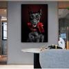 Poster Moda Doberman Pinscher Cane con Stampa Pistola Rossa Arte da Parete Motivazionale Successo Pittura su Tela Arte da Parete per Ufficio Pittura