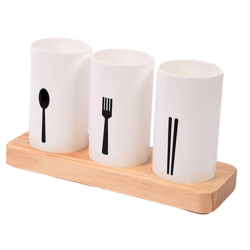 Practical-Utensil Holder For Kitchen Counter With Wooden Base Large Round Cooking Utensil Holder Easy Install