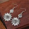 Bohemian Vintage Silver Flower Drop Earrings Large Sunflower Pendant with Hollow Floral Detail Women's Daily Party Fashion