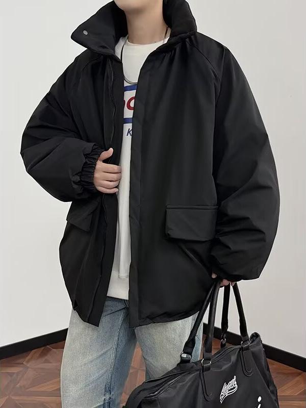 Men's Korean Style Stand Collar Puffer Jacket – Autumn/Winter Casual Loose Fit