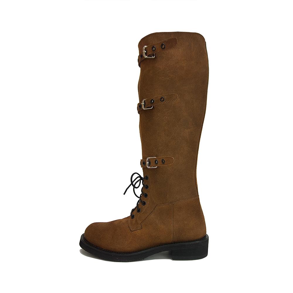 Coreofalchemy Multi-Strap Suede Long Boots Brown