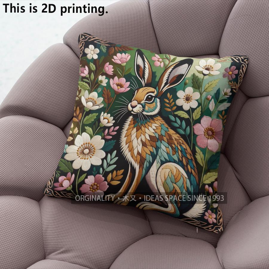 Vintage Floral Rabbit Decorative Throw Pillow Covers Pattern Cushion Cover Suitable For Sofa Bedroom Car Pillow Cover