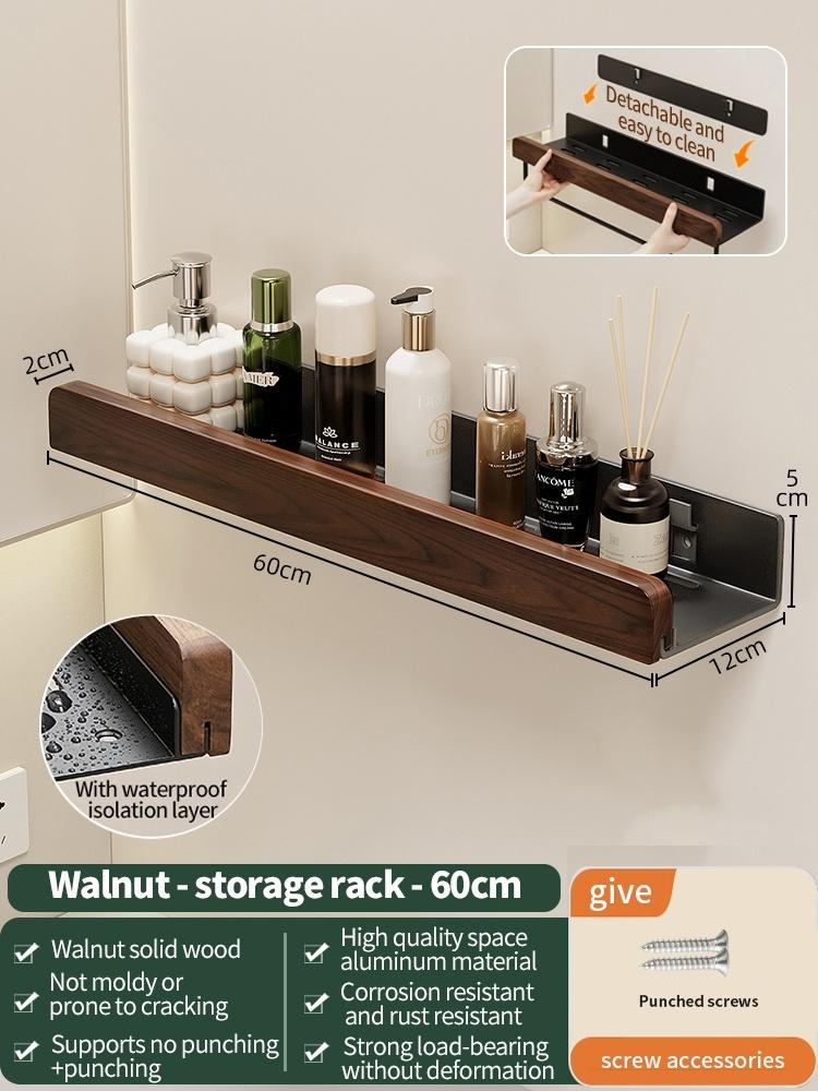 Upgraded Removable Walnut Wood Bathroom Shelf Punch‑Free Wall Mounted Storage Organizer