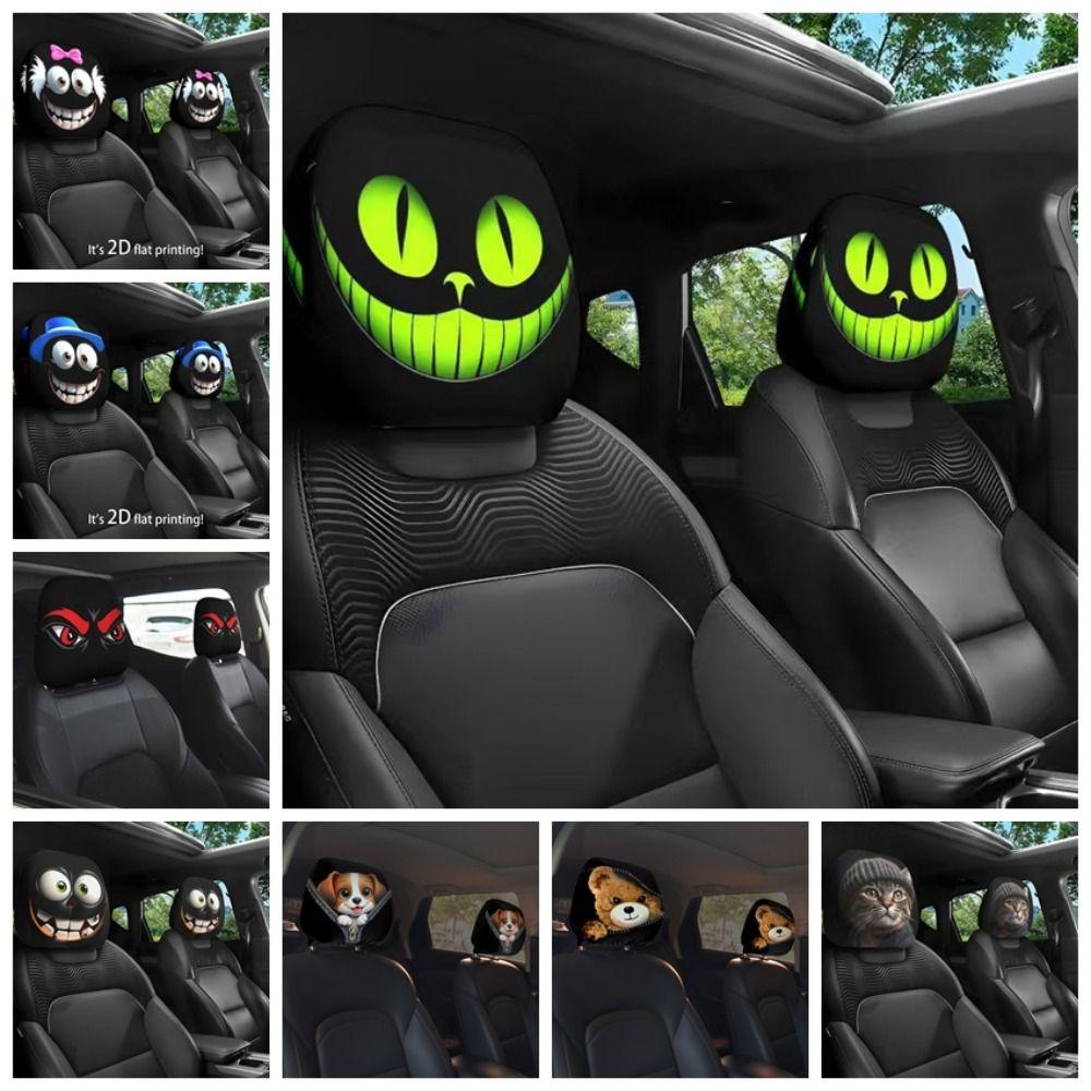 2 Stück Universelle Auto-Sitzbezüge Cartoon Elastische Auto-Kopfstützenbezüge Staubdicht Atmungsaktiv Auto-Sitz-Kopfstütze