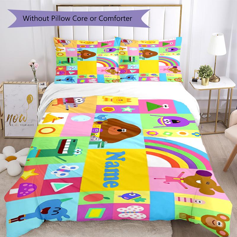 3pcs Custom Name Hey Duggee Bedding Set Duvet Cover Closure Includes 1 Duvet Cover & 2 Pillowcases, Soft and Comfortable for All Seasons.