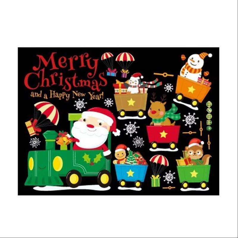 Festival Atmosphere Dress Up Christmas Train Sticke Childrens Room Bedside Shop Window Glass Home Scene Arrangement Decoration