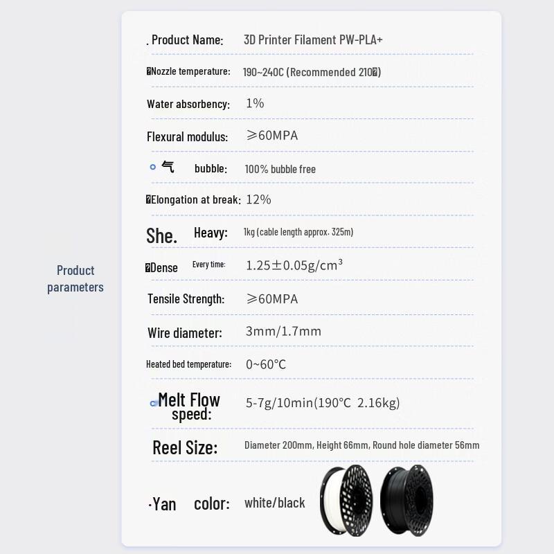 Puwei PW-PLA+ High Toughness 3D Printer Filament 1.75mm CN Plug (adapter Included)