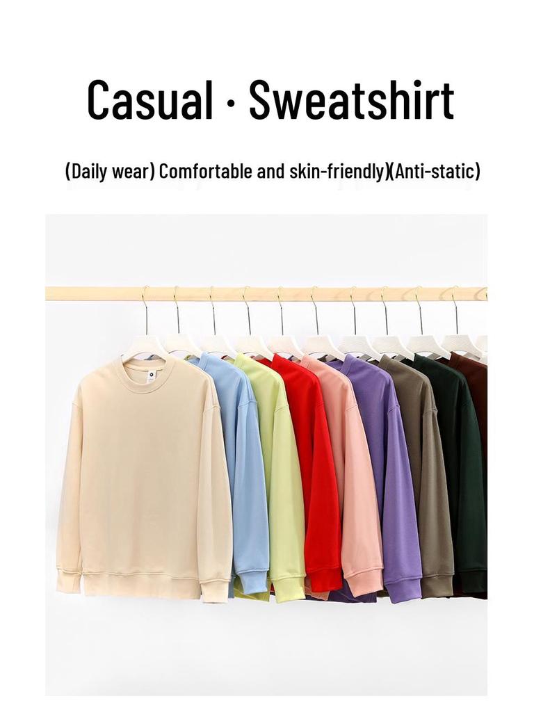 Women's White Korean-Style Crew Neck Pullover Sweatshirt - Pure Cotton, Trendy for Spring/Autumn 2024