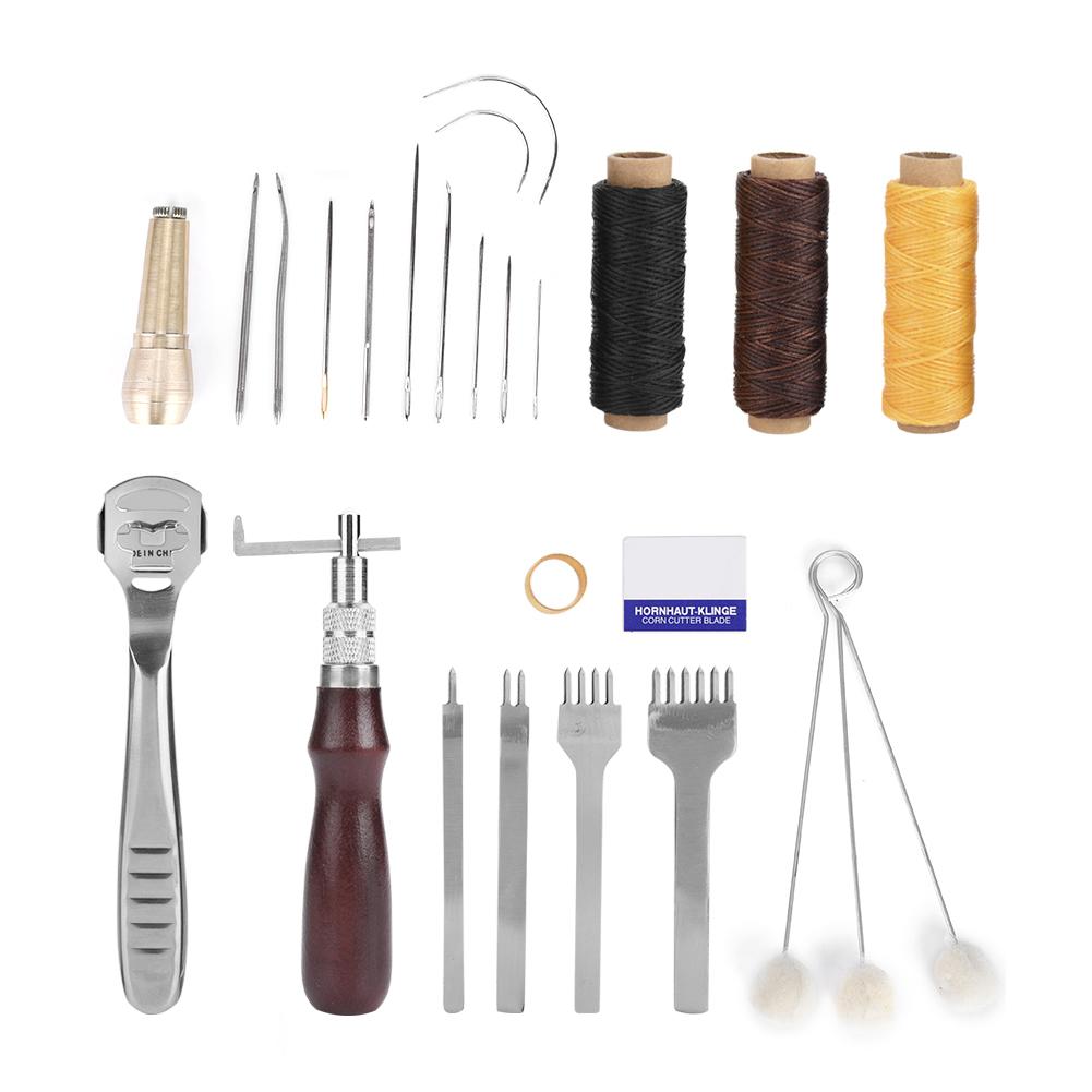 21Pcs Leather Crochet Hook Needles Sewing Craft Tool Set