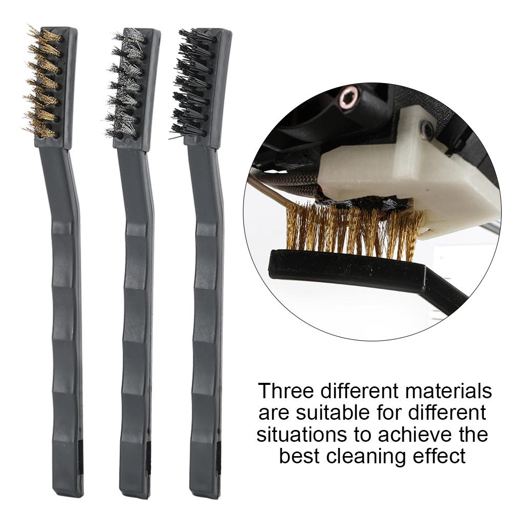 3 Pcs Cleaning Brush 3D Printer Dust Rust Cleaning Brass Steel Nylon Brush for Nozzle Hot Bed