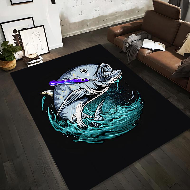 

Fishing Theme Carpet with Jumping Fish, Waves, and Lure Design Suitable for use as an anti-slip for living room bedroom sofas 40x60cm( 15x23in )