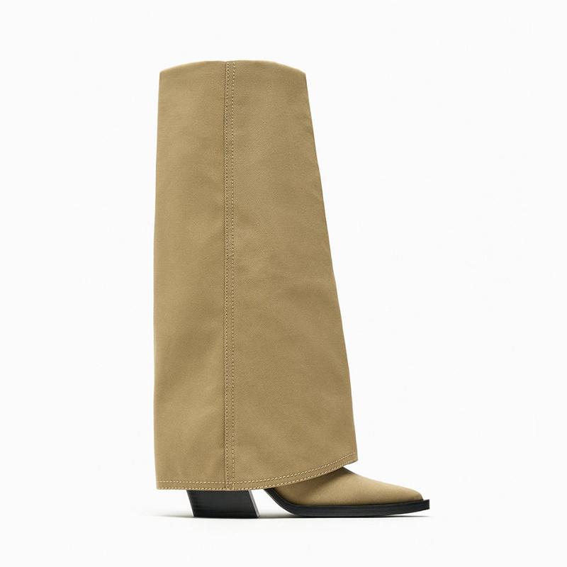 Vintage Women Western Cowboy Knee High Boots Fashion Thick Heel Autumn Winter Laides Trouser Legs Long Botas De Mujer