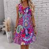 Women Plus Size Round Neck Sleeveless Dress Colorful Bohemian Paisley Flower Print Loose Summer A Line Dress