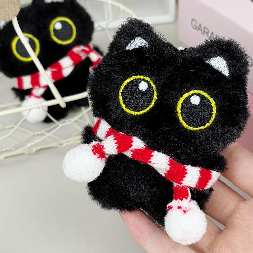 Cute Black Cat Plush Toy Doll Keychain Bag Pendant Charms Kitten Car Keyring Accessories For Women Couples Kawaii Gift