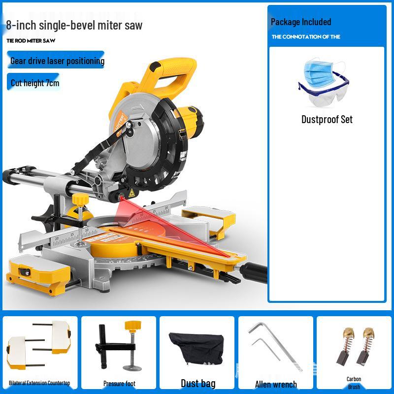 LUXTER 8-inch Sliding Compound Miter Saw with Single Bevel, Aluminum Cutting, Laser Guide, and 45° Woodworking Capability.