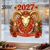 Russian Theme New Year Supplies 2027 Crown Sheep Static Glass Sticker, Reusable PVC Window Clings Sticker with Nesting Dolls for Holiday Home