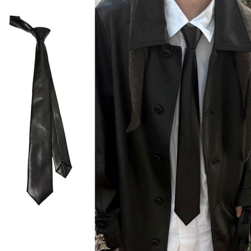 Classic Pu Leather Ties  Versatile Jk Necktie Solid Color Retro Unisex Narrow Tie Apparel Accessories красный
