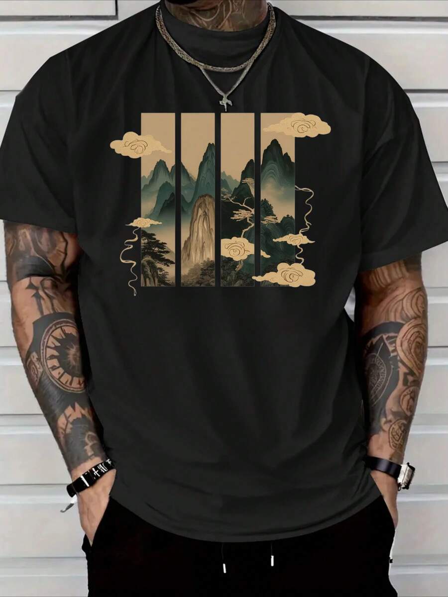 

Unisex s Casual Mountain Scenery Graphic Shirts, Suitable For Outdoor Activities And Comfortable Daily Wear L