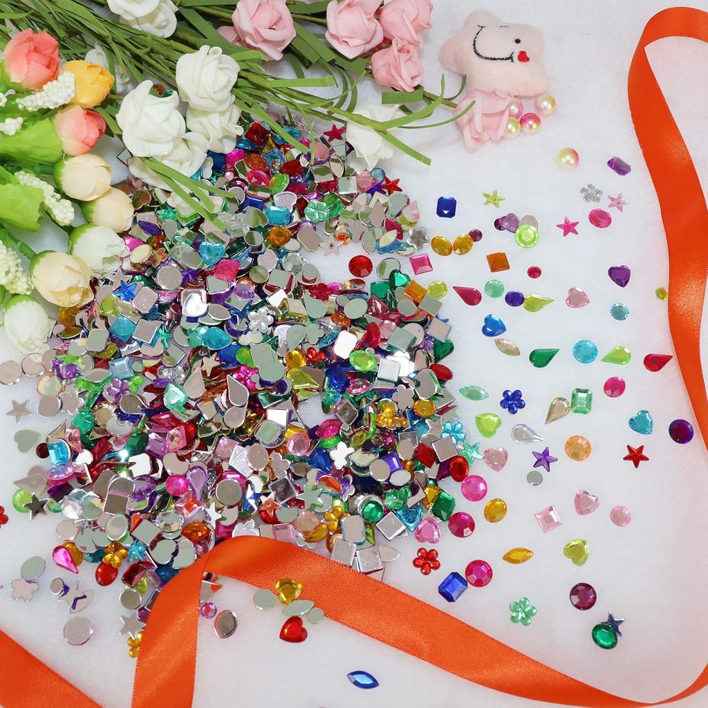 1200 Pcs Acrylic Flatback Rhinestones12 Different Shape Gems for DIY Craft Jewels Gemstone Wedding Birthday Decoration