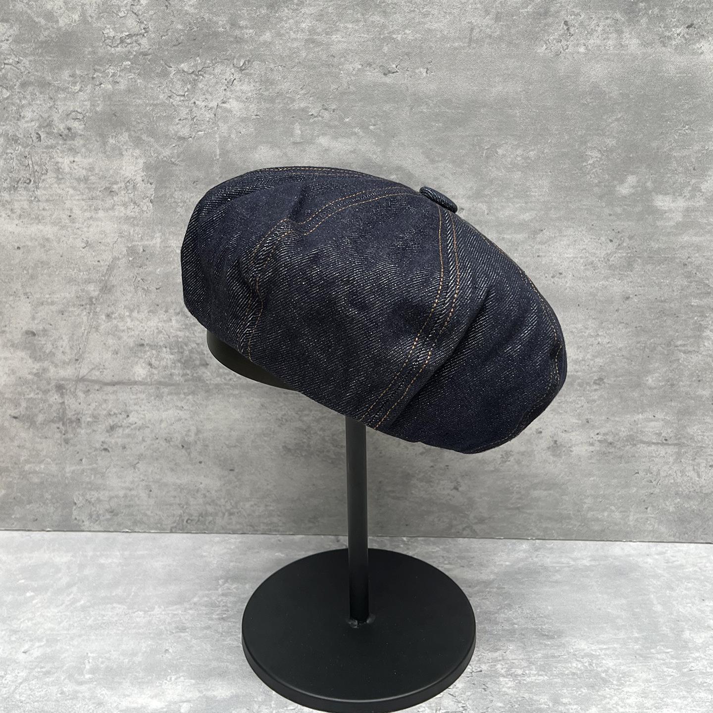 Стильный Вечнозеленый Джинсовый Берет Женская Осенняя Трехмерная Пышная Тыквенная Шляпа Универсальная И Для Маленького Лица Высококачественная Шляпа M（56-58cm）