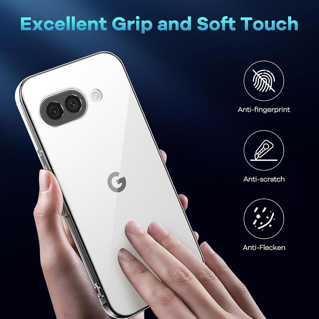 For Google Pixel 9a Case TPU Clear Phone Cover+2PCS Tempered Glass Screen Film 2.5D Arc Edge