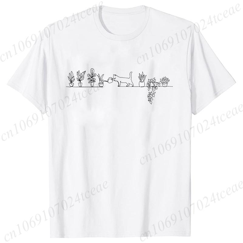 Cat Watering Plants Shirts Plant Lady Gardening T-shirt Succulents and Cat T-shirt Cats and Plants Clothes for Women Tee T Shirt