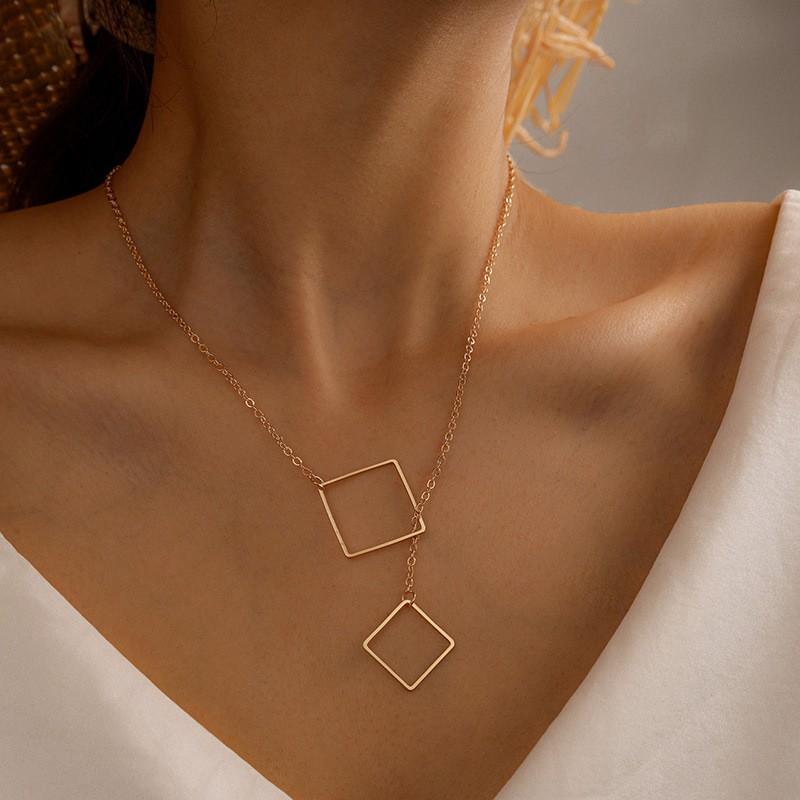 Geometric Pendant Necklace With Large And Small Squares