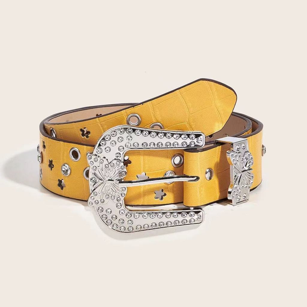 Y2k Fashion Butterfly Decor Belt With Metal Clasp For Streetwear And Casual Wear жёлтый