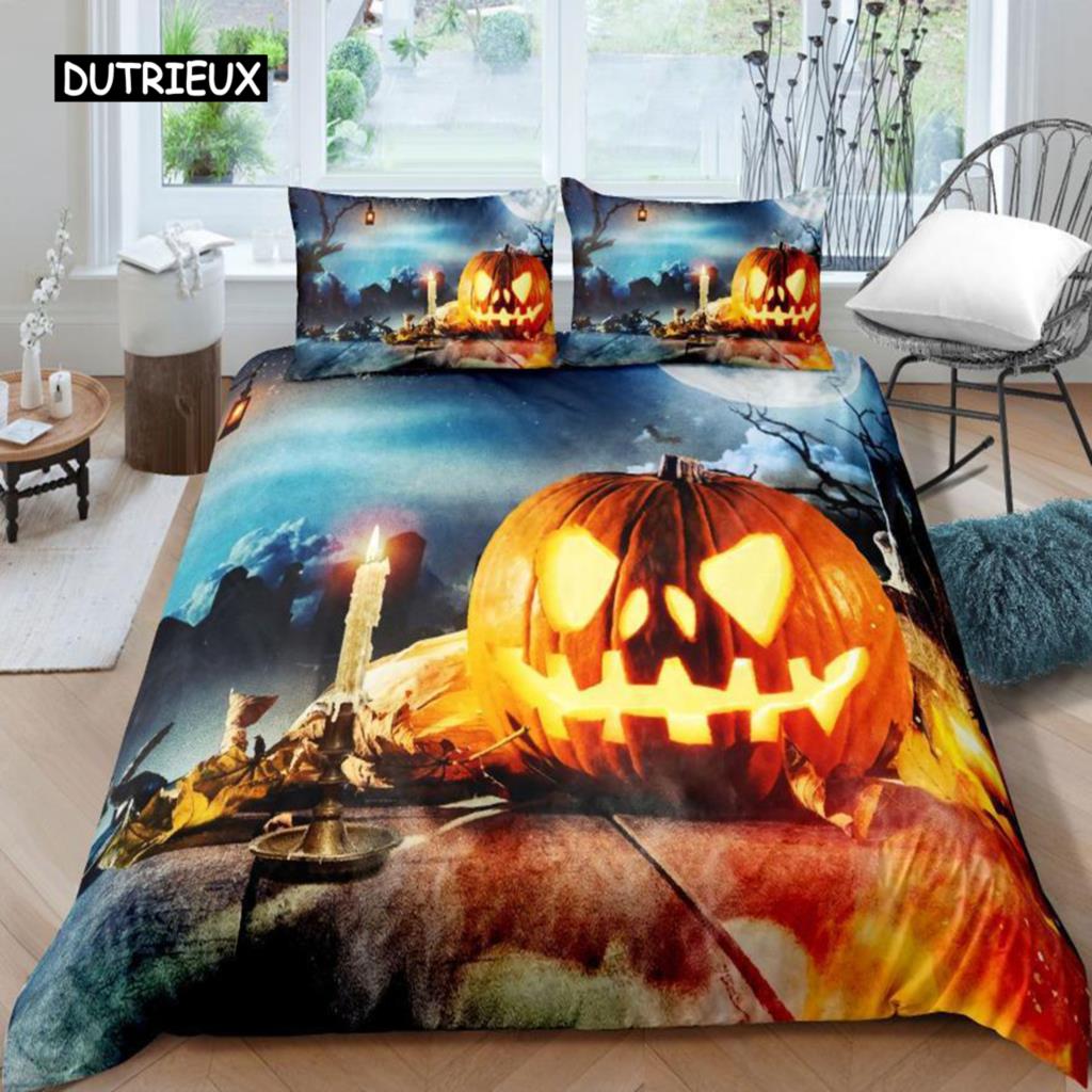 Comforter Halloween Halloween Pumpkin Ghost Festival Themed Bedding Set For Kid Boy Teen Microfiber Queen Size