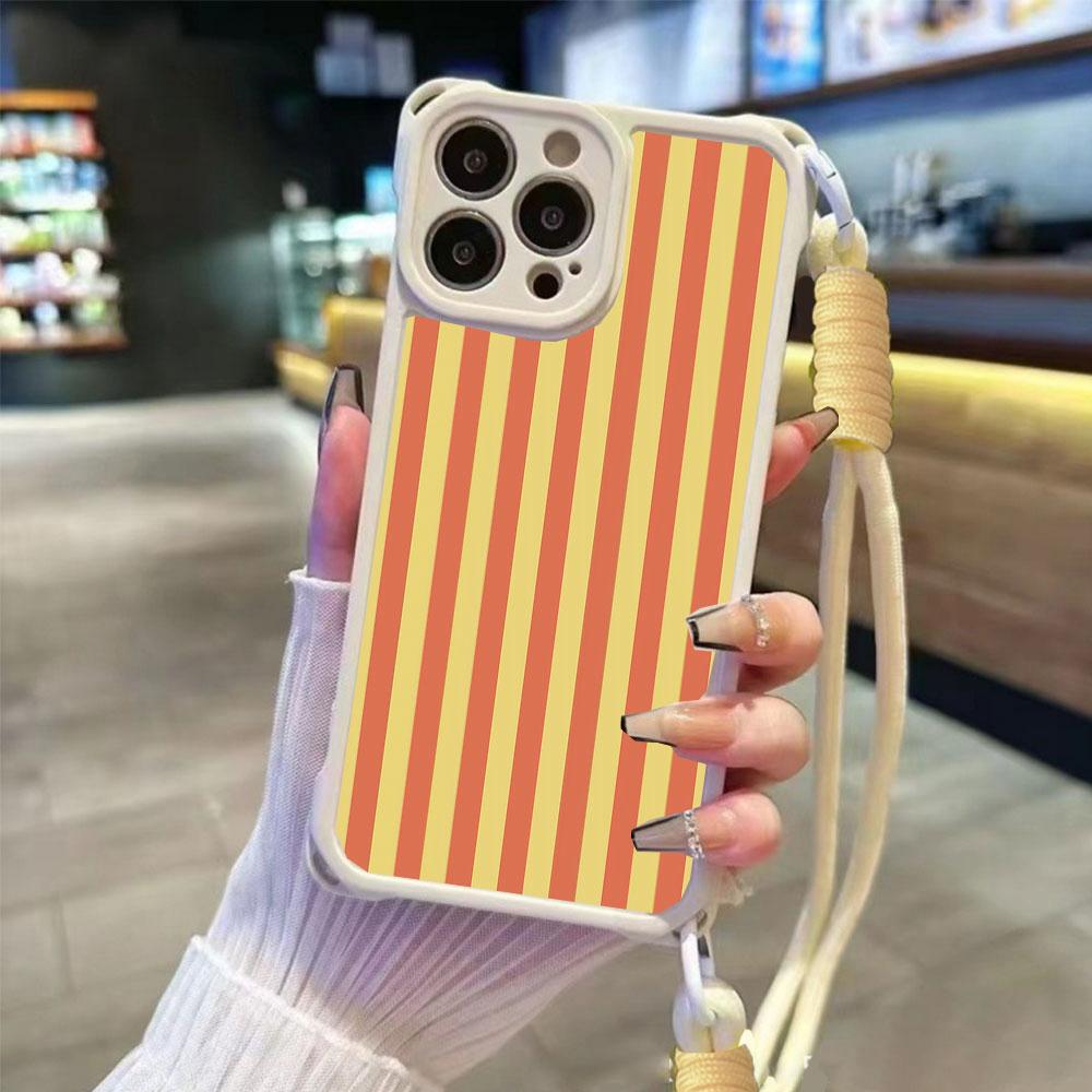 Colorful Striped INS Couple For Iphone 17 16 15 14 12 Phone Cases Four Corner Anti Fall Chain Case Lens Protection Shockproof