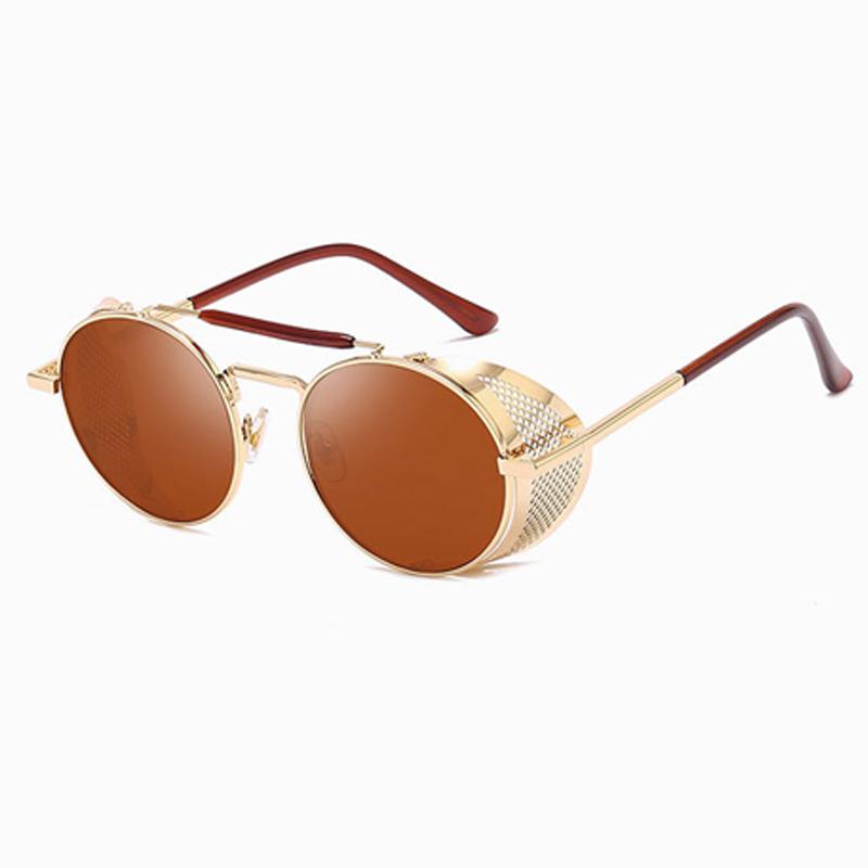Men Sunglasses Uv400 Metal Shield Steampunk Woman Glasses Personality Windshield Sunglasses  Retro Toad Mirror Round Design
