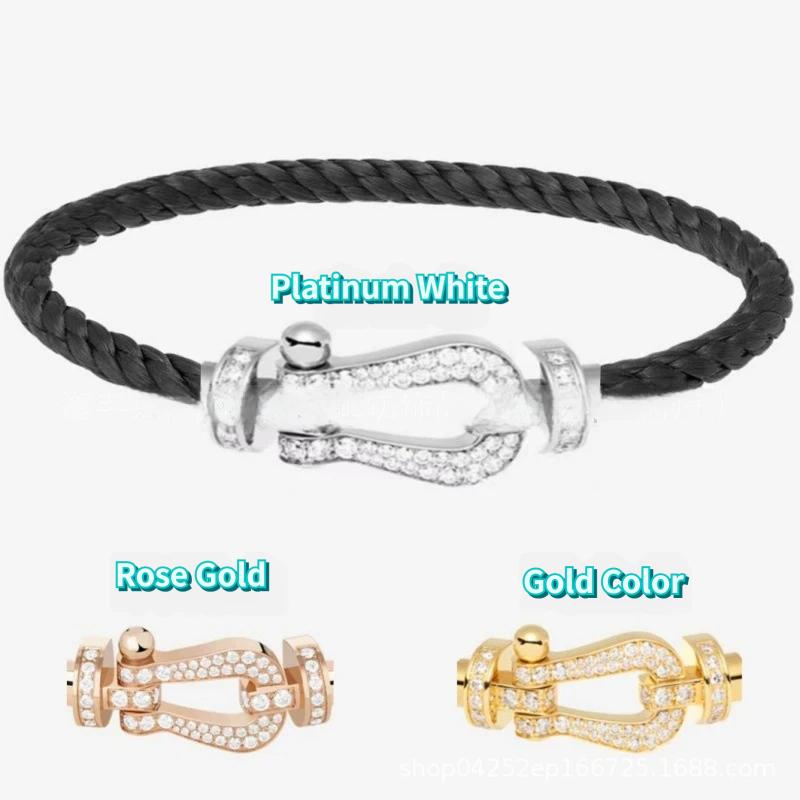 Real Fred Horseshoe Buckle Bracelet K Rose Gold Red Rope Wire Full Diamond Men's and Women's Bracelets
