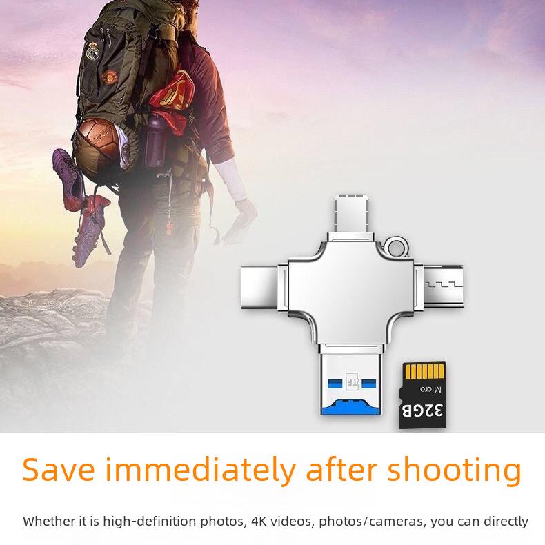 Cititor de carduri OTG 4-în-1 pentru dispozitive Apple, Type-C și Android