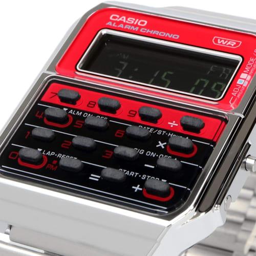 Casio CASIO Vintage Series Digital Watch with 8 Digit Calculation Function Heritage Colors CA-500WE-4B Unisex Metal Band Silver X Red Overseas Model