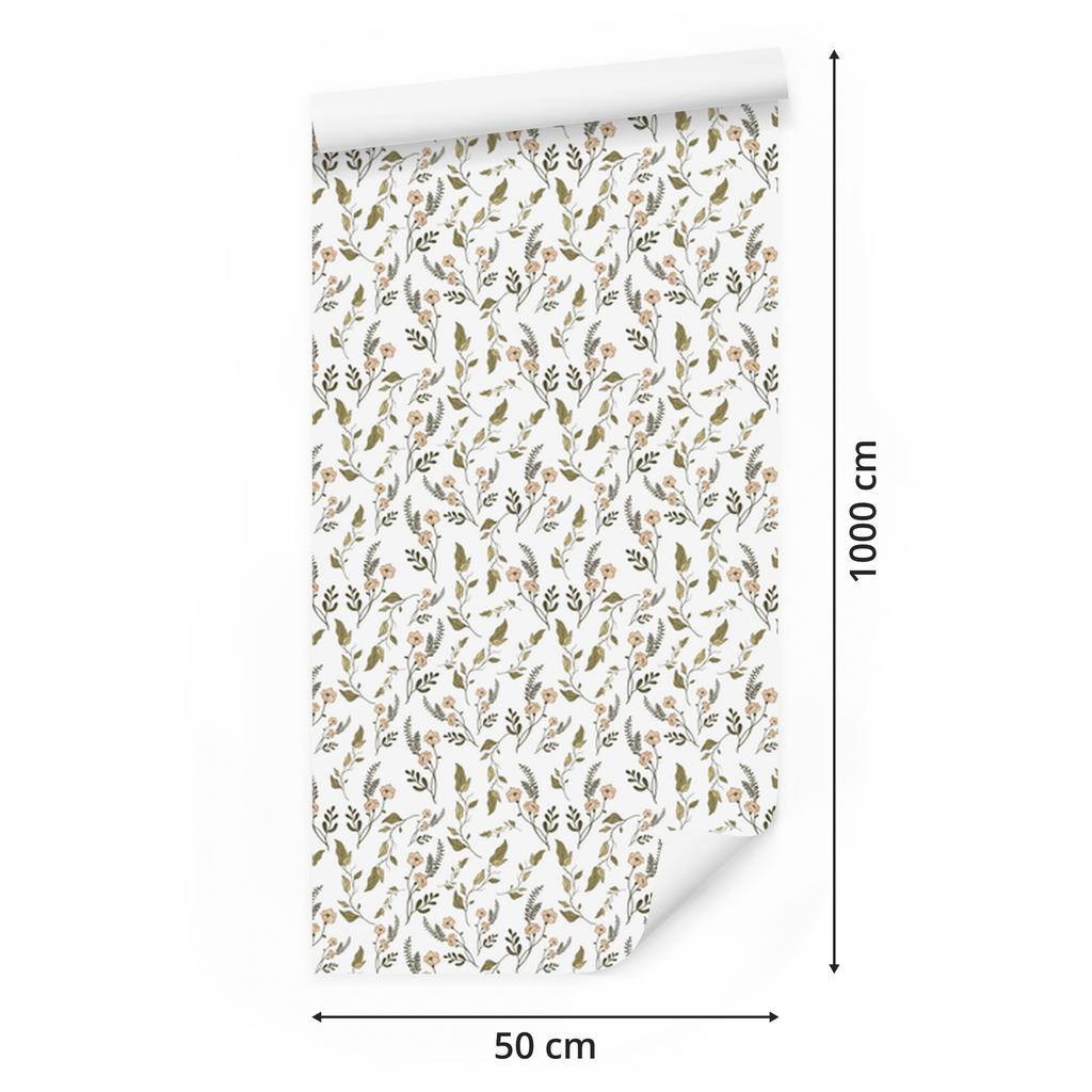 Wild Flowers Wallpaper White, Light Gray and Beige 50x1000