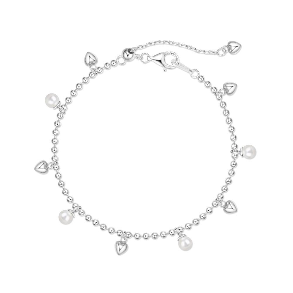 Exquisite S925 Silver Bracelet with Pearl Heart Pendant & Light Beads - Fresh, Gentle Style Women s Jewelry 925 Silver
