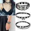 Women Men Cool Punk Choker Necklaces Bracelet Gothic Butterfly Pendant Biker Choker PU Leather Collar Sexy Jewelry Gift