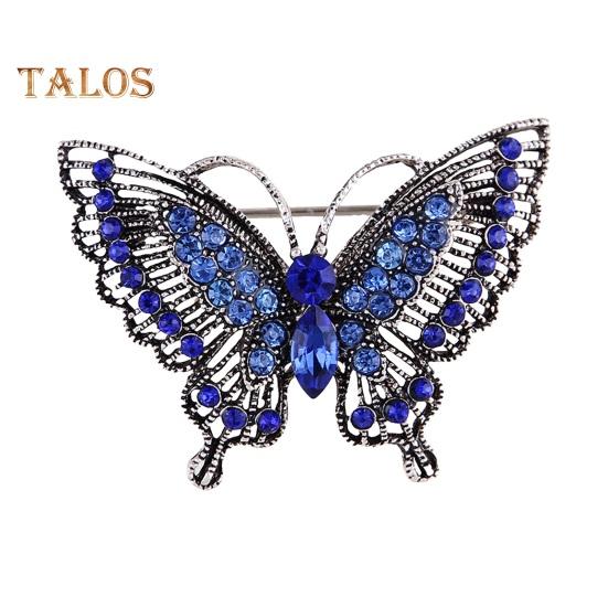 Women Brooch Retro Hollow Butterfly Shape Rhinestone Decor Anti-slip Wear-resistant Suit Coat Collar Hat Scarf Decoration Clothes Pin Prom Party