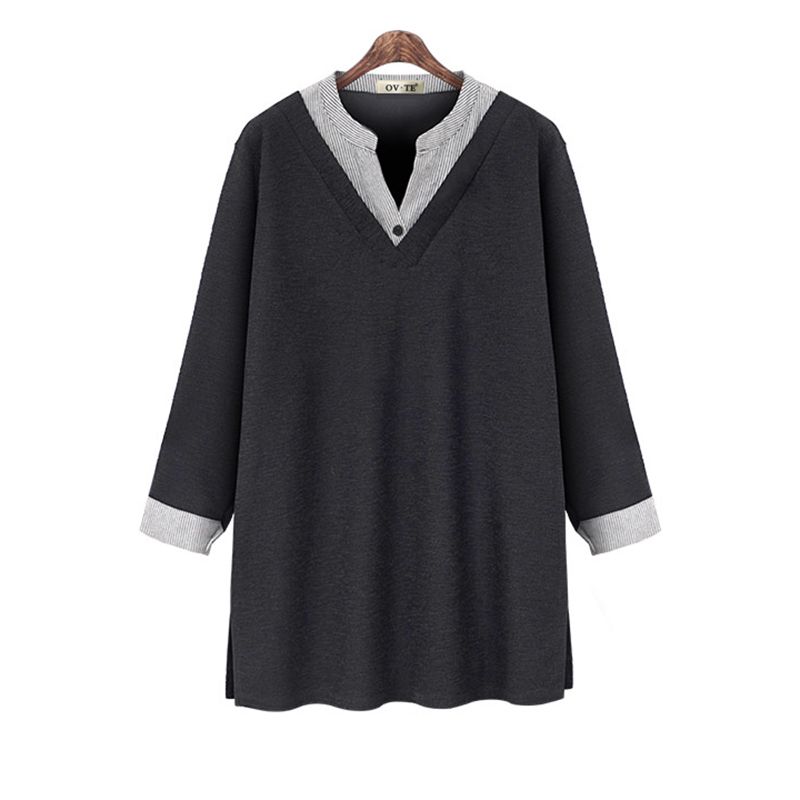 

Women s plus Size Striped Loose Top Long Sleeve Shirt Black L