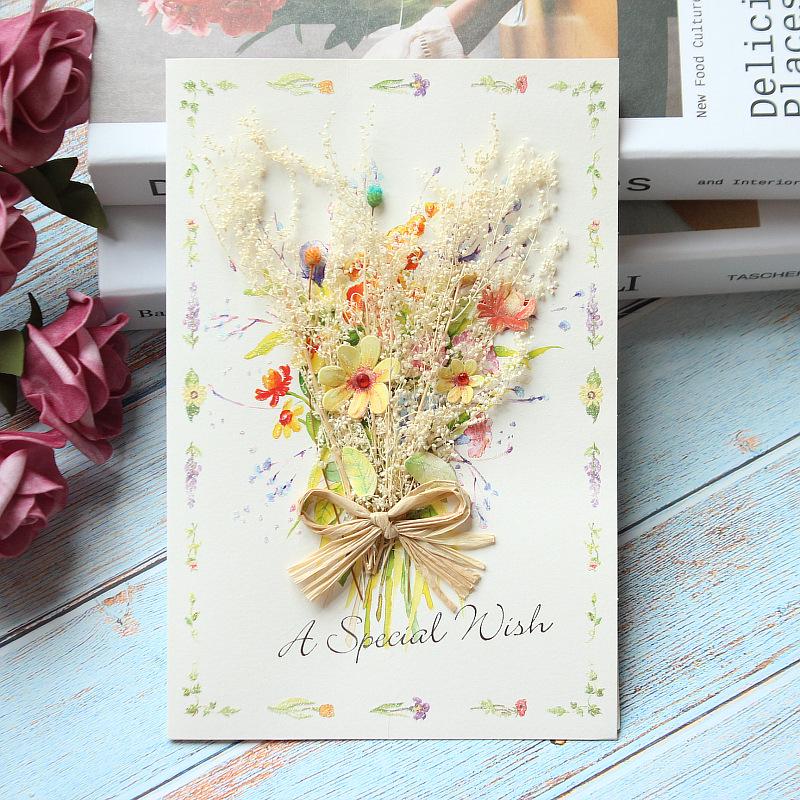 Exquisite Handmade Thank You & Birthday Card with Dried Flowers for Teachers