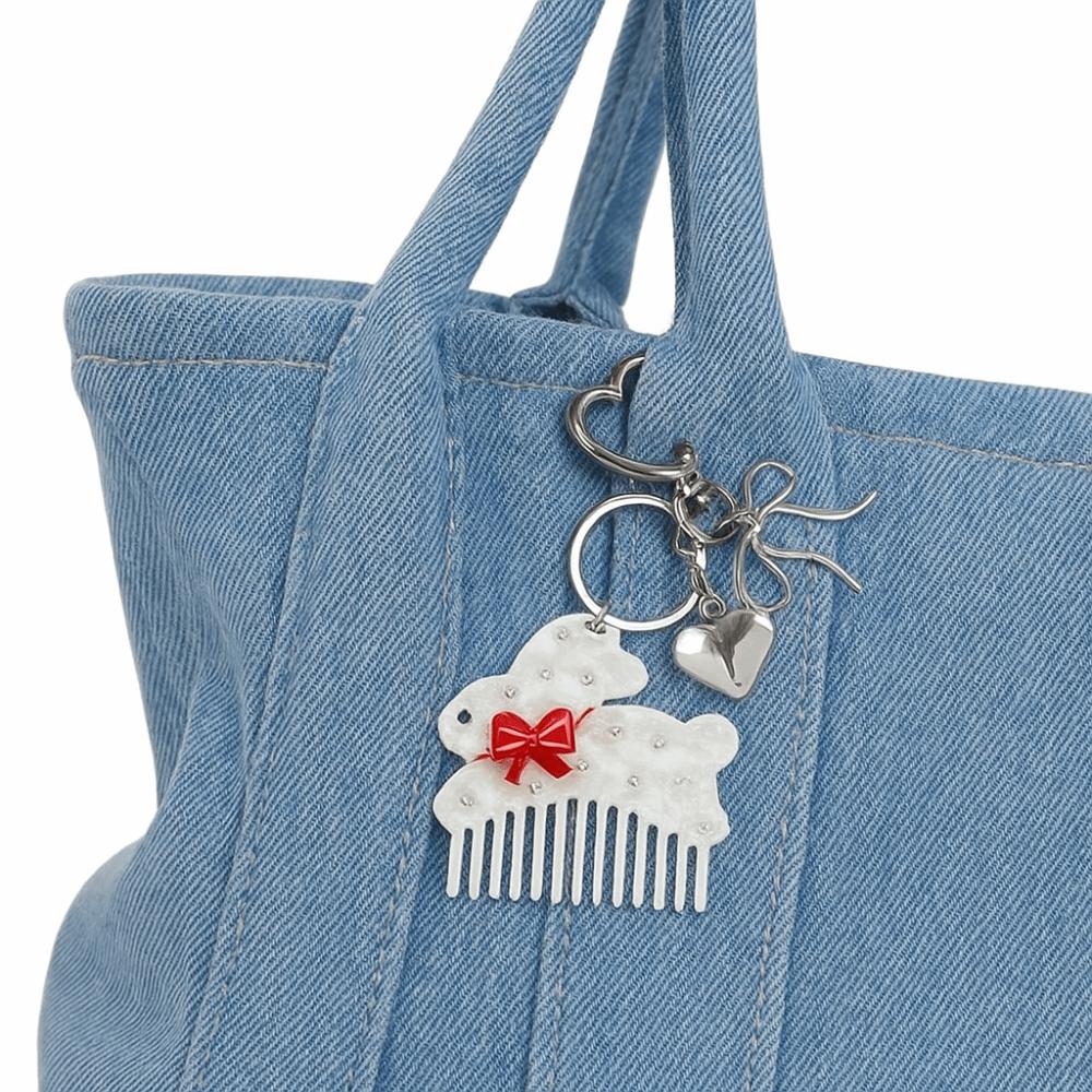 Cute Bow Cat Keychain Acetic Acid Animals Bag Pendant Creative Acetate Comb Pendant  Backpack Decor
