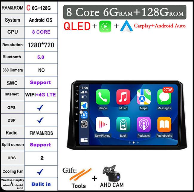 For Toyota Corolla 2019-2020 Auto GPS Navigation Android 14 WiFi lPS/QLED Screen RDS Stereo Radio CarMultimedia Player 4GLTE