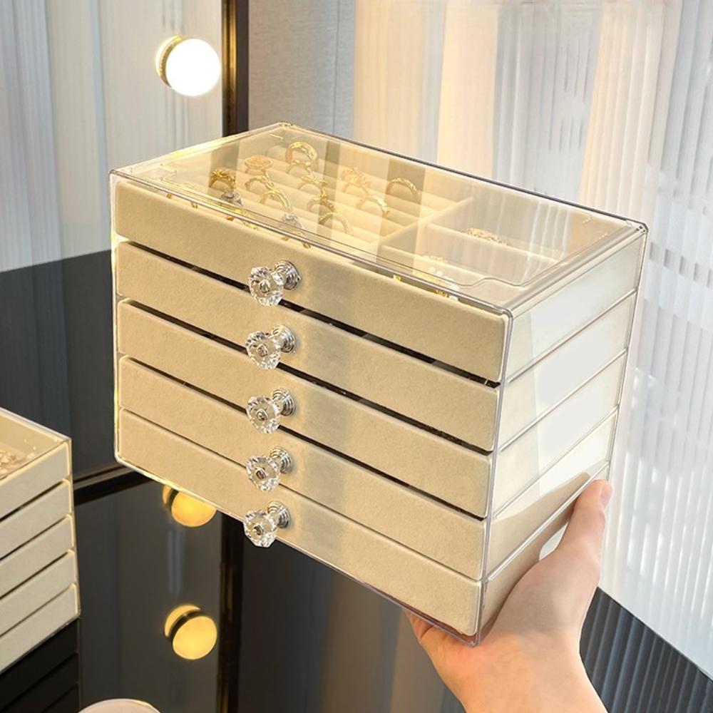 3/5Layer Flannel Jewelry Box Earring Necklace Ring Boxes Jewelry Dustproof Tabletop Organizers Multifunctional Storage Box Gifts