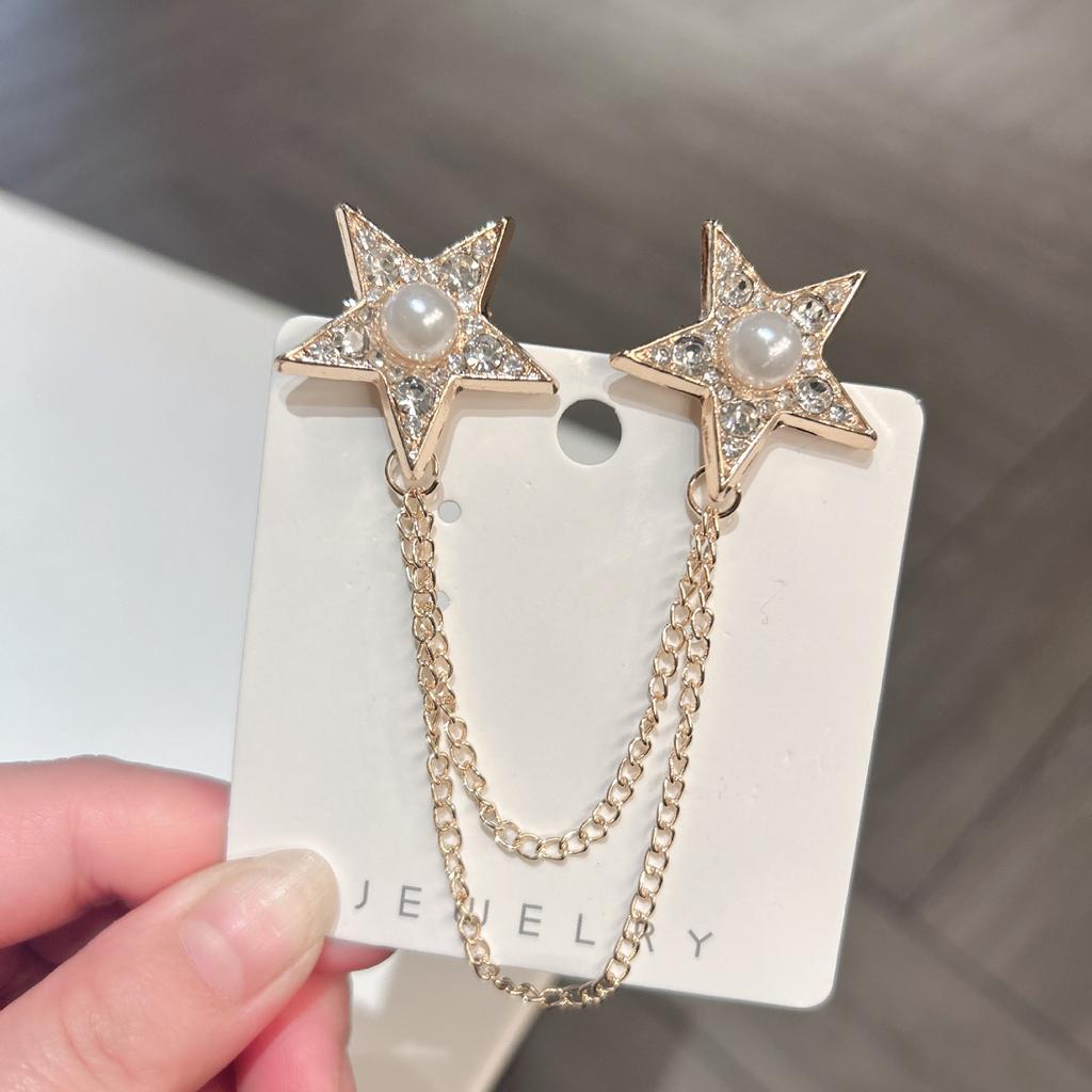 New Fashion Rhinestone Pearl Star Brocohes for Women and Men Tassel Chain Corsage Lapel Pins Luxulry Jewelry Accessories