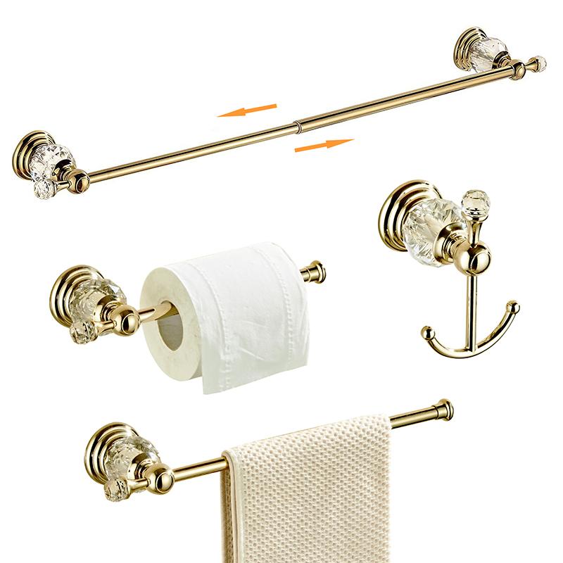 

ELLEN Golden Crystal Bathroom Hardware Set Adjust Towel Rack Towel Holder Toilet Paper Holder Robe Hook EL2001G золотий