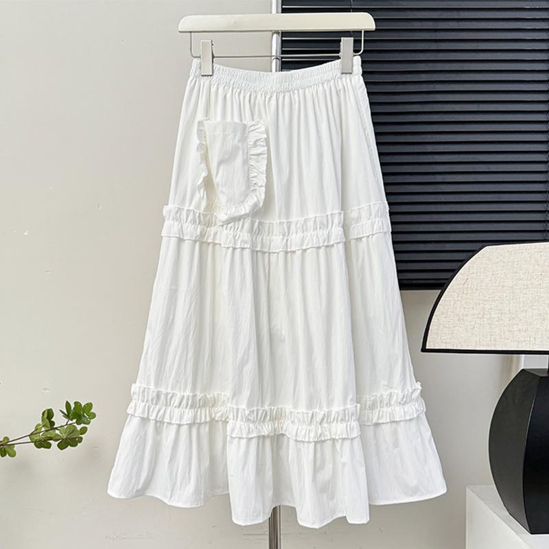 

VONDA Женские летние юбки с эластичной талией и кружевом, однотонные 3XL белый