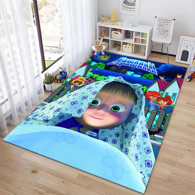 Russian animation Masha and the Bear Fairy Tale Cartoon Carpet Soft Home Living Room Bedroom Door Mat Outdoor Picnic Ground Mat rug T1